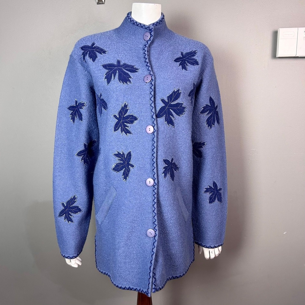 Linea Louis Dell'Olio sweater cardigan M‎ VTG wool nature lagenlook embroidered
